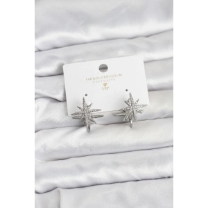 Gümüş Renk Pirinç Çift Taraflı Kutup Yıldızı Kadın Küpe - TJ-BKP11511