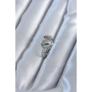Gümüş Renk Pirinç Zirkon Taşlı Kalp Model Kadın Yüzük - TJ-BYK2820