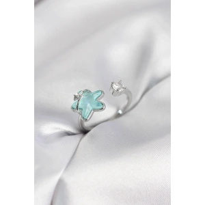 Gümüş Renk Turkuaz Yıldız Model Kadın Yüzük