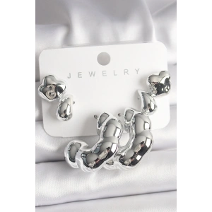 Gümüş Renk Yonca Damla Halka Model CCB Plastik Kadın Küpe Seti