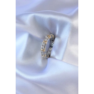 Gümüş Renk Zirkon Taşlı Gold Renk Detay Xoxo Kadın Yüzük - TJ-BYK2712