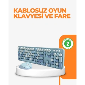 Kablosuz Retro Klye ve Mouse Seti – 104 Tuşlu Sevimli Tasarım