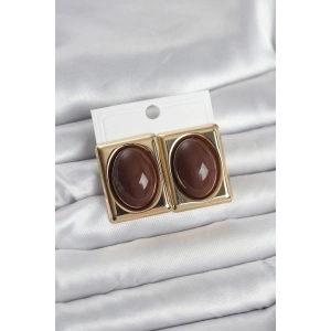 Kahverengi Kare Model Vintage Gold Renk Kadın Küpe