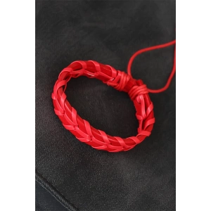 Kırmızı Örgü Deri Erkek Bileklik - TJ-EB1852