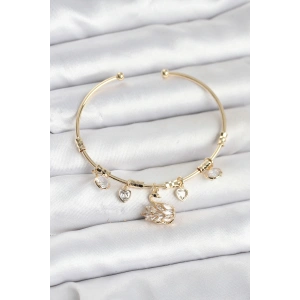 Kuğu Charmlı Gold Renk Kadın Bileklik