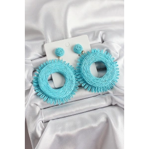 Mavi Püsküllü Halka Figürlü Hasır Örgü Model Gold Renk Kadın Küpe - TJ-BKP10709