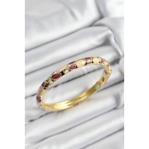 Mineli Pirinç Fuşya Ve Krem Petek Motifli Gold Renk Kadın Kelepçe - TJ-BB7403