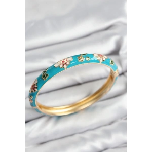 Mineli Pirinç Mi Çiçek Motifli Gold Kadın Kelepçe