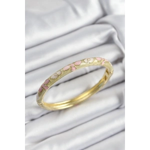 Mineli Pirinç Pembe Hardal Ve Krem Çiçek Motifli Gold Renk Kadın Kelepçe - TJ-BB7389