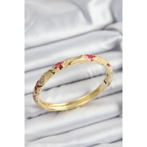 Mineli Pirinç Pembe Ve Krem Çiçek Motifli Gold Renk Kadın Kelepçe - TJ-BB7370