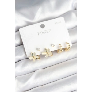 Model Gold Renk Pirinç 925 Ayar Gümüş Çivili Kadın Küpe Seti - TJ-BKP11271