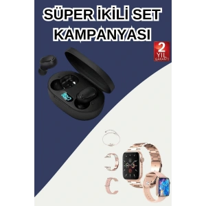 Nabız Ölçer Hediye Bileklikli Akıllı Saat ve Dijital Göstergeli Bluetooth Kulaklık Çoklu Şarj Girişi