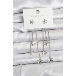 Papatya Model Gümüş Renk Pirinç Sallantılı Kadın Küpe - TJ-BKP11466