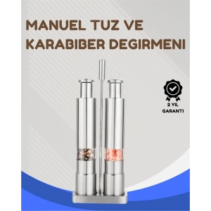 Paslanmaz Çelik Tuz ve Kararbiber Öğütücü - Şeffaf Akrilik Hazne