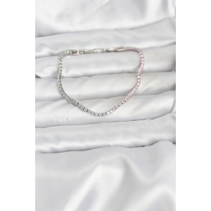 Pembe ve Beyaz Zirkon Taşlı Gümüş Renk Su Yolu Kadın Bileklik - TJ-BB8149