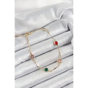 Pirinç Asorti Model Gold Renk Zirkon Taşlı Kadın Bileklik - TJ-BB7038