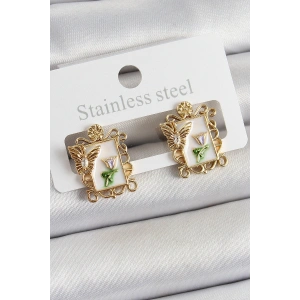 Pirinç Beyaz Mineli Sanatsal Portre Model Gold Renk Kadın Küpe - TJ-BKP10683