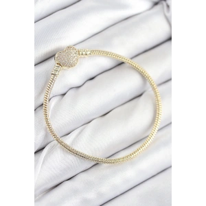 Pirinç Charm Zirkon Taşlı Kalp Model Gold Renk Kadın Bileklik - TJ-BB7809