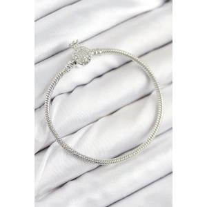 Pirinç Charm Zirkon Taşlı Taç Model Gümüş Renk Kadın Bileklik