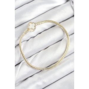 Pirinç Charm Zirkon Taşlı Yonca Model Gold Renk Kadın Bileklik - TJ-BB7805