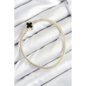 Pirinç Charm Zirkon Taşlı Yonca Model Gold Renk Kadın Bileklik - TJ-BB7806