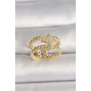 Pirinç Gold Renk 2Li Zincir Zirkon Taşlı Yıldız Figür Kadın Kolye - TJ-BYK3594