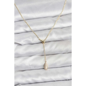 Pirinç Gold Renk Asansörlü Damla Model Kadın Kolye - TJ-BKO10799