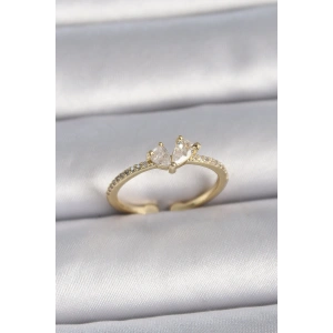 Pirinç Gold Renk Ayarlanabilir Zirkon Taşlı Kalp Model Kadın Yüzük