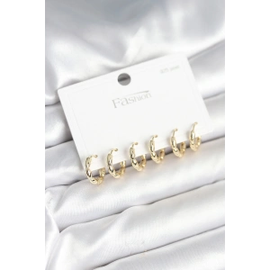 Pirinç Gold Renk Baklalı Halka 925 Gümüş Çivi Kadın Küpe Seti - TJ-BKP11255