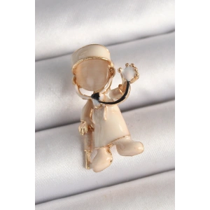 Pirinç Gold Renk Beyaz Mineli Doktor Model Kadın Broş - TJ-BR428