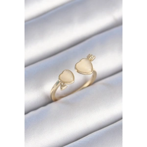 Pirinç Gold Renk Beyaz Mineli Kalp Model Kadın Yüzük - TJ-BYK3472