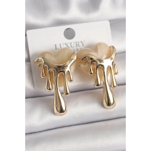 Pirinç Gold Renk Beyaz Sedefli Akan Kalp Model Kadın Küpe - TJ-BKP9893