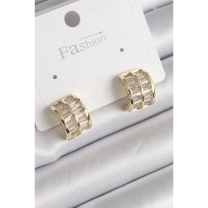 Pirinç Gold Renk Çift Sıra Zirkon Taşlı Kadın Küpe - TJ-BKP9756