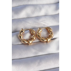 Pirinç Gold Renk Damla Kıvrım Tasarımlı Halka Küpe - TJ-BKP9084