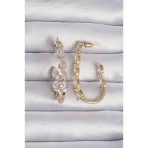 Pirinç Gold Renk Damla Zirkon Taş Tasarımlı Küpe - TJ-BKP9198