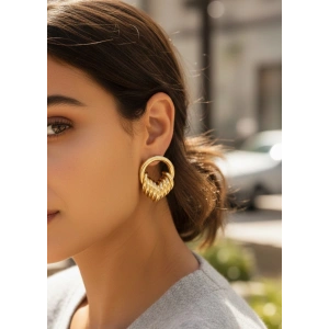 Pirinç Gold Renk Halka Sarmal Model Vintage Kadın Küpe - TJ-BKP11640