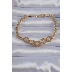 Pirinç Gold Renk İçi Zirkon Taşlı Kalp Figürlü Bileklik - TJ-BB6140