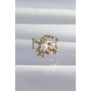 Pirinç Gold Renk İncili Ahtapot Earcuff Küpe - TJ-BKP9333
