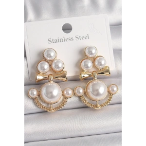 Pirinç Gold Renk İncili Çapa Model Kadın Küpe - TJ-BKP10063