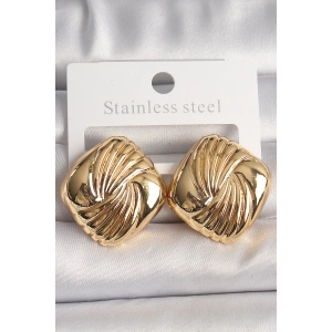 Pirinç Gold Renk İşlemeli Kare Model Kadın Küpe - TJ-BKP10157