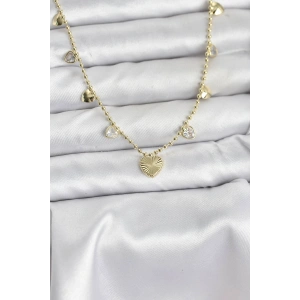 Pirinç Gold Renk Kalp Model Kadın Kolye - TJ-BKO10643