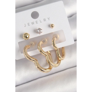 Pirinç Gold Renk Kalp Model Zirkon Taşlı Topçuk Detay Kadın Küpe Seti - TJ-BKP10308