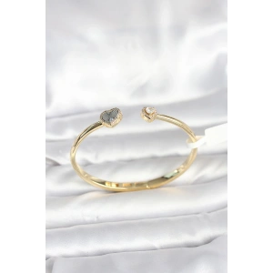 Pirinç Gold Renk Kalpli Model Kadın Kelepçe Bileklik