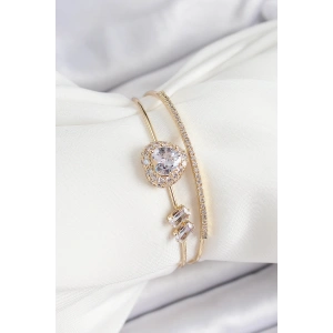 Pirinç Gold Renk Kalpli Zirkon Taşlı Kadın Bileklik