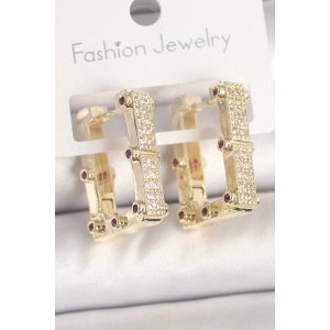 Pirinç Gold Renk Kare Zirkon Taşlı Kadın Küpe - TJ-BKP10373