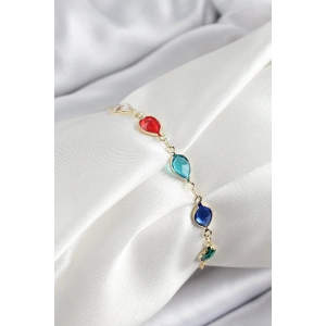 Pirinç Gold Renk Karışık Renk Damla Zirkon Taşlı Kadın Bileklik - TJ-BB7048