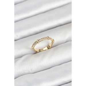 Pirinç Gold Renk Kemik Model Zirkon Taşlı Kadın Yüzük