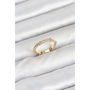 Pirinç Gold Renk Kemik Model Zirkon Taşlı Kadın Yüzük - TJ-BYK3888