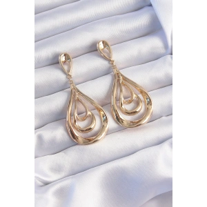 Pirinç Gold Renk Kıvrımlı Damla Görünüm Sallantılı Küpe