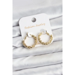 Pirinç Gold Renk Küçük Tırtıklı Halka Model Kadın Küpe - TJ-BKP11605